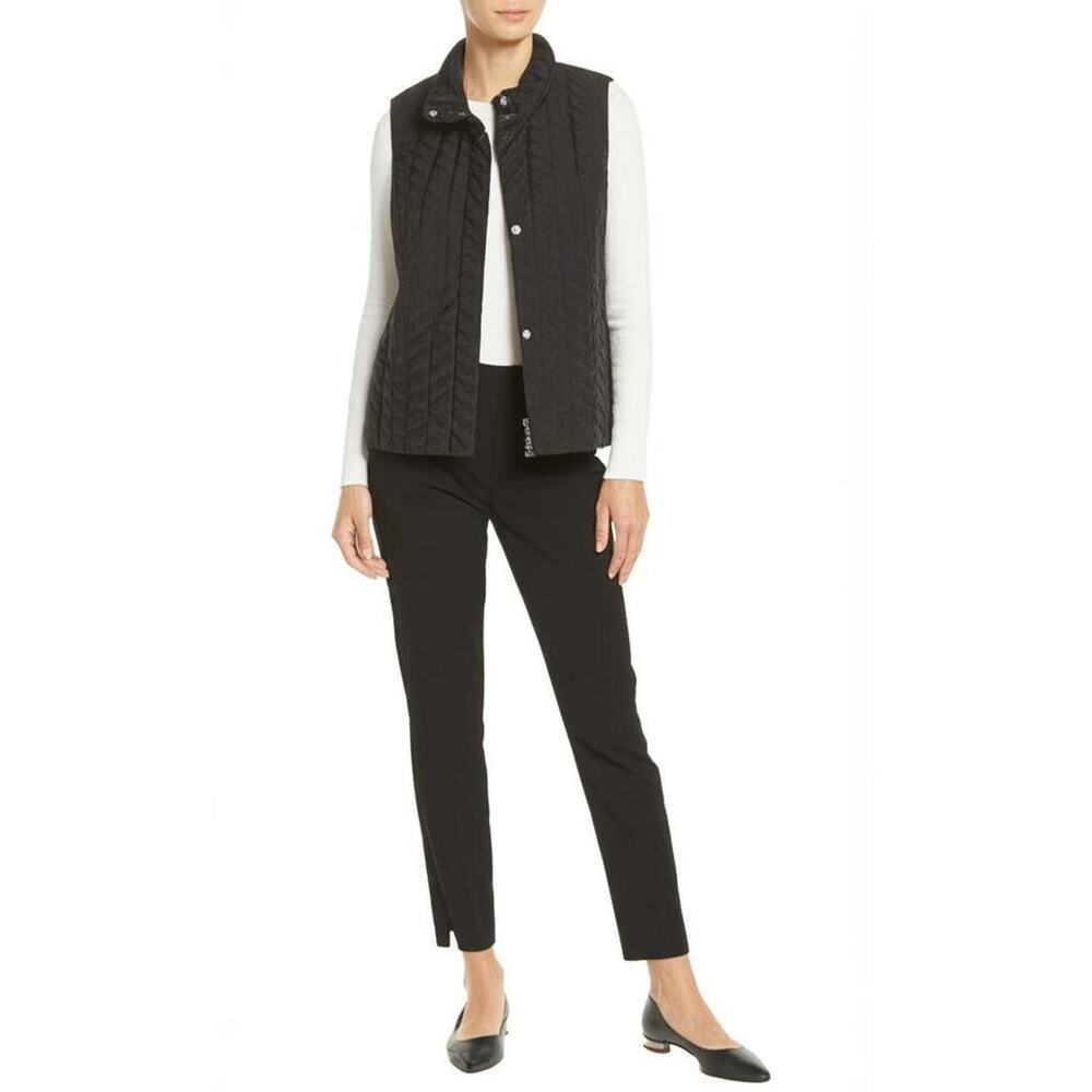 DressBarn puffer Vest‎ Womens Large Black Quilted Zippered Pockets Snap Button